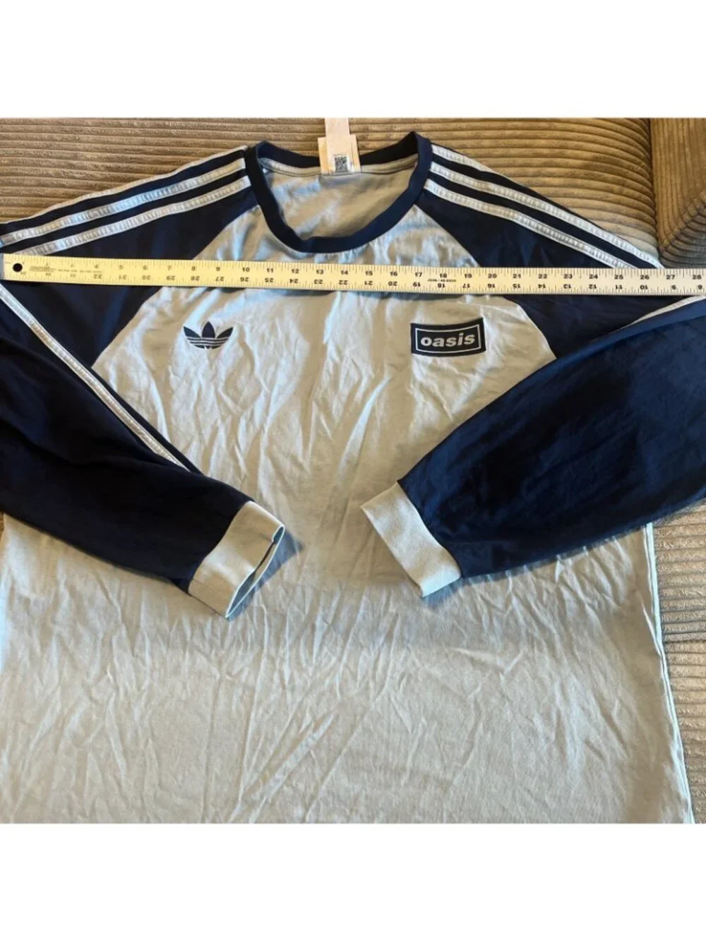 Oasis x Adidas Official Tour Blue 3 Stripe Long Sleeve Concert Tee Dublin XL